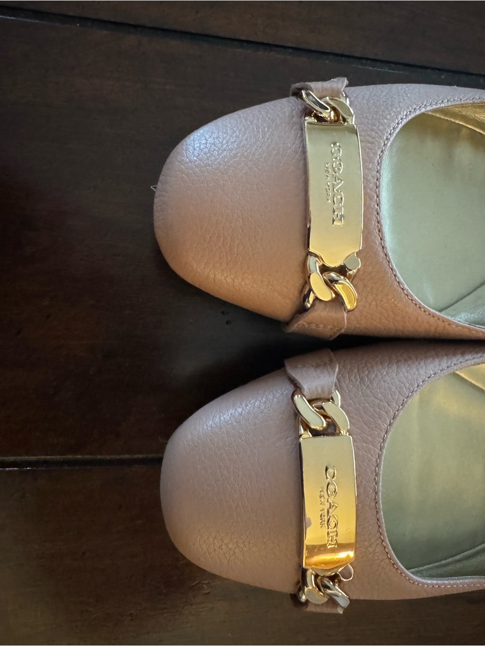 Coach “Bianca” Pink Leather Ballet Flats with Gold Accents - Picture 4 of 4